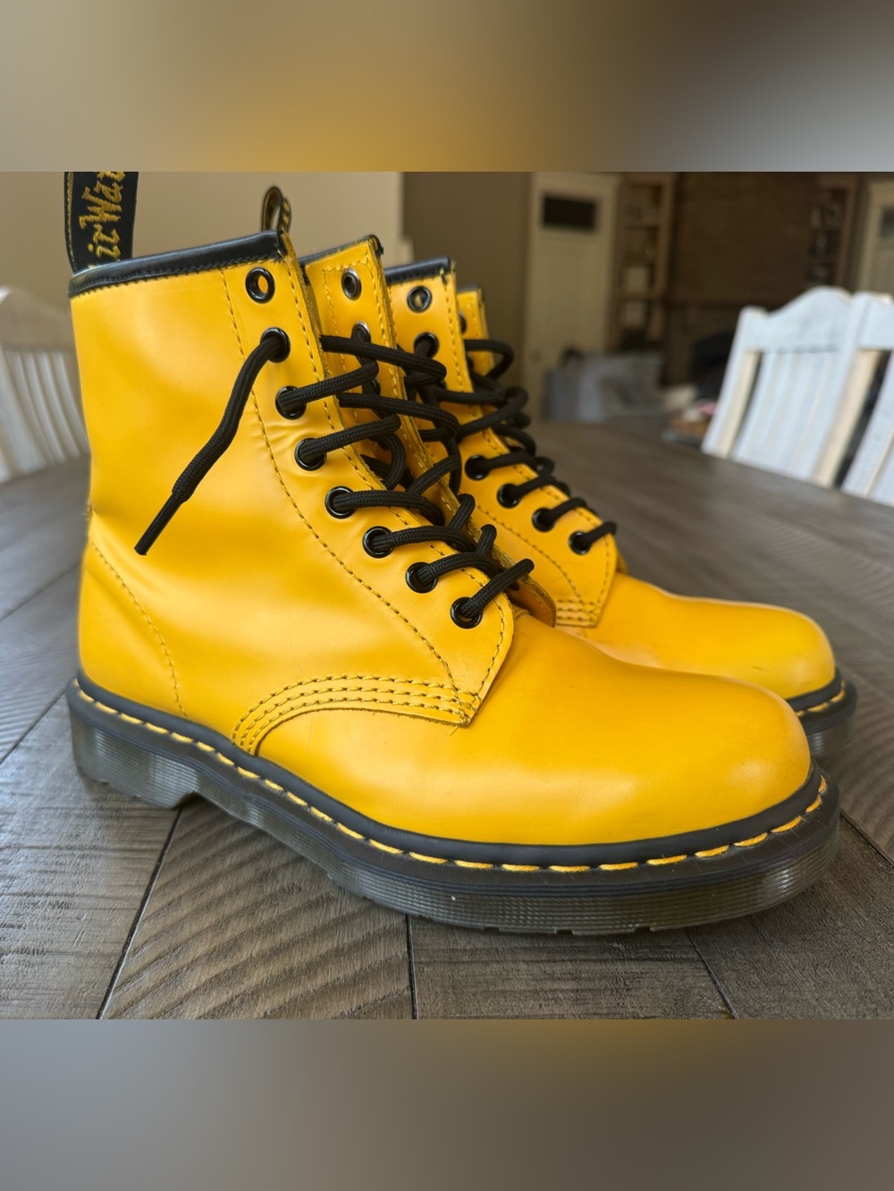 Dr. Martens 1460 Color Pop Yellow Leather 8-Eye Lace-Up Boots Women’s Size 8